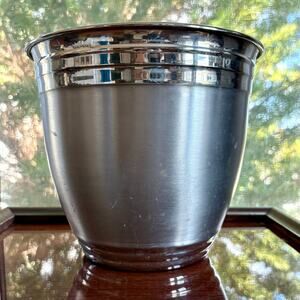 Vintage Brushed Metal Planter Made in India Silver Tone Cachepot